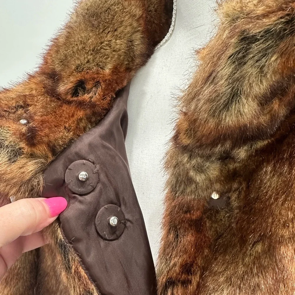Abbie Mags Vintage Brown Faux Fur Cropped Jacket Size Large Old Money - Picture 6 of 14